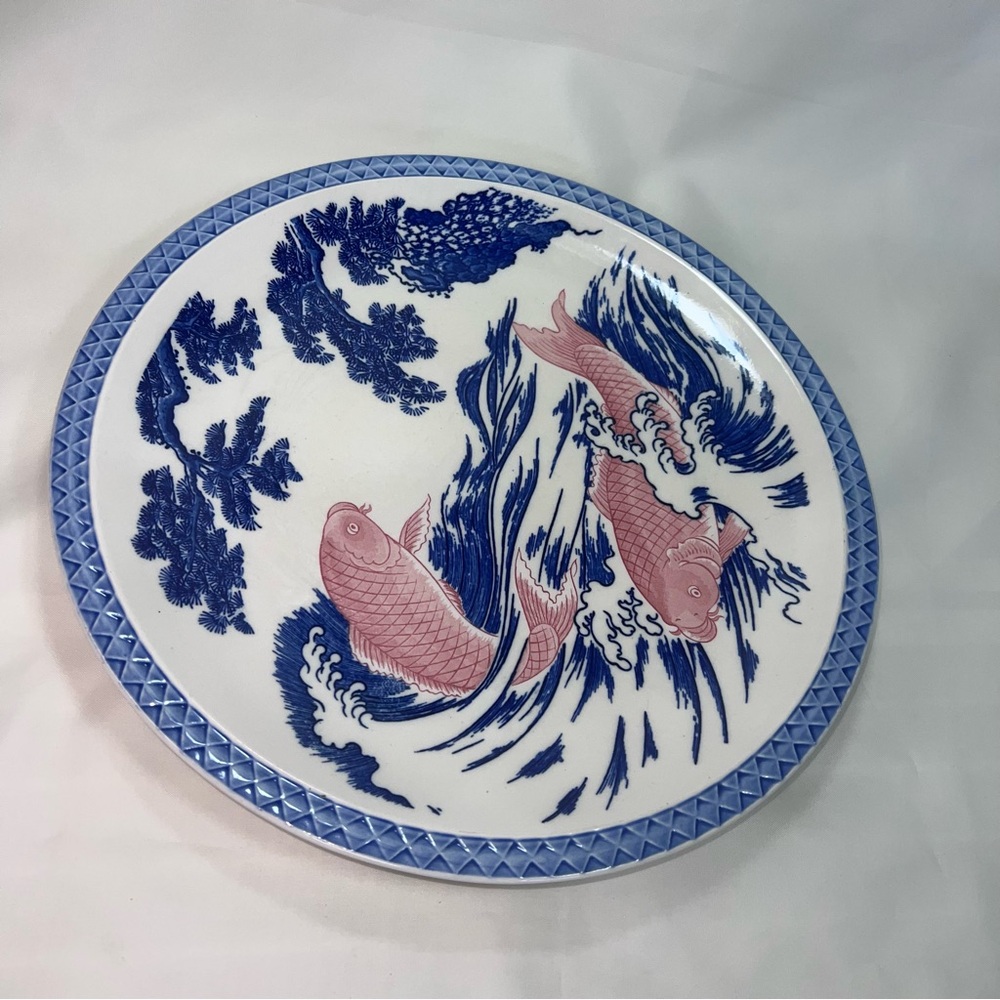 Blue and White Decorative Plate with Fish Design - Picture 9 of 15